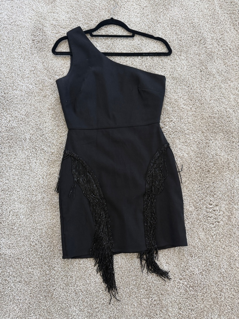 NBD One-Shoulder Black Fringe Mini Dress
